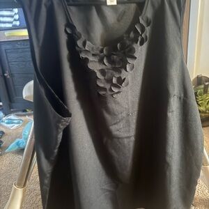 CJ Banks Black Sleeveless Tank with Petal Applique Neckline